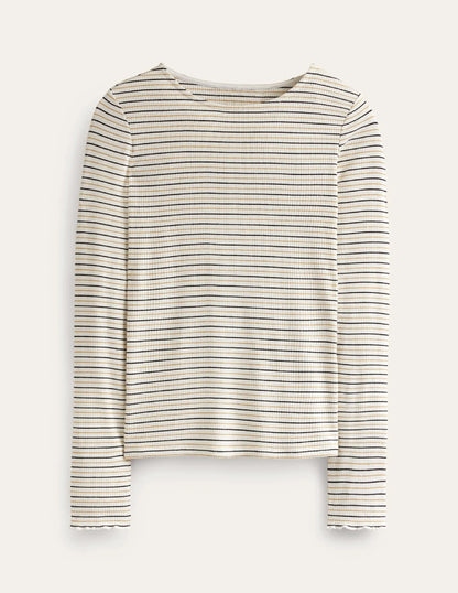 Long Sleeve Metallic Top-Ivory Stripe