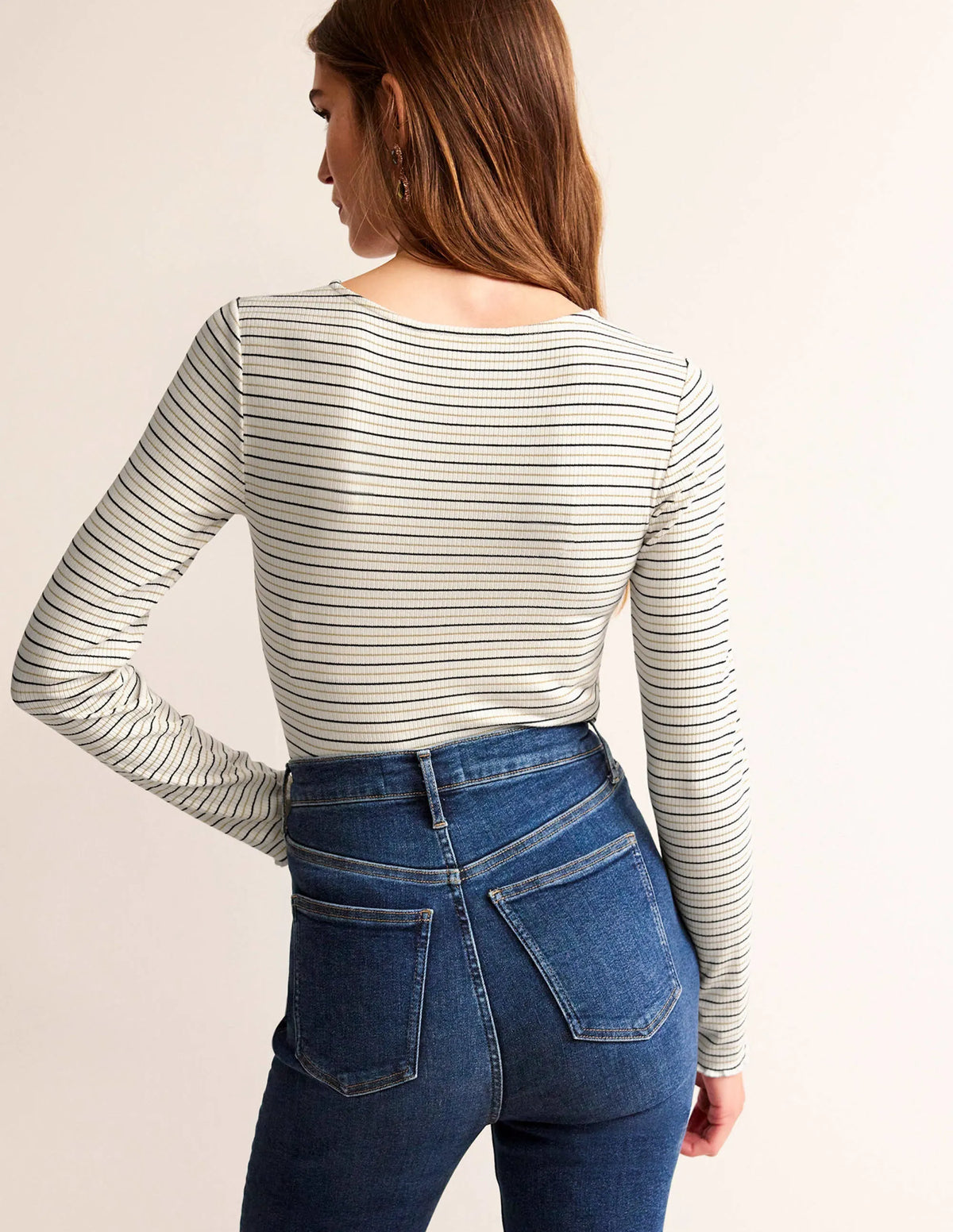 Long Sleeve Metallic Top-Ivory Stripe