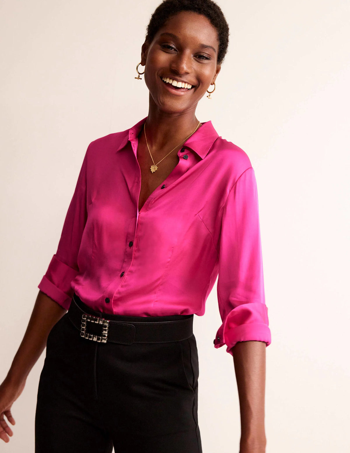 Saskia Satin Shirt-Vibrant Pink