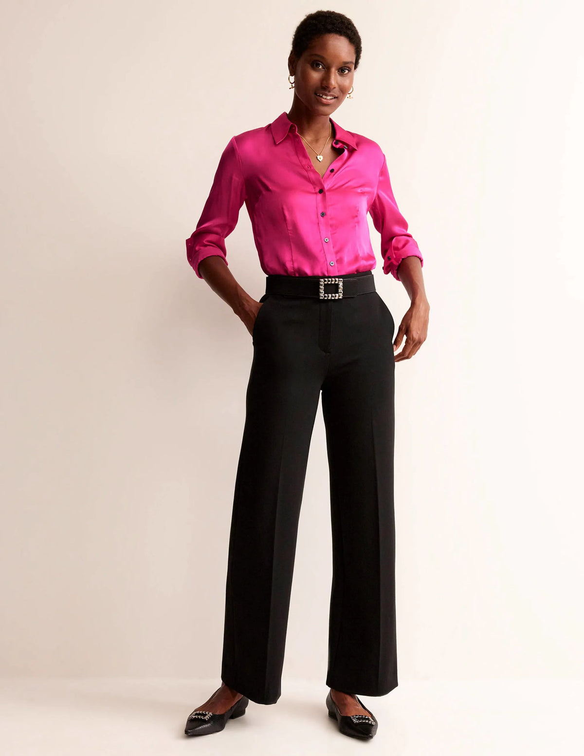Saskia Satin Shirt-Vibrant Pink
