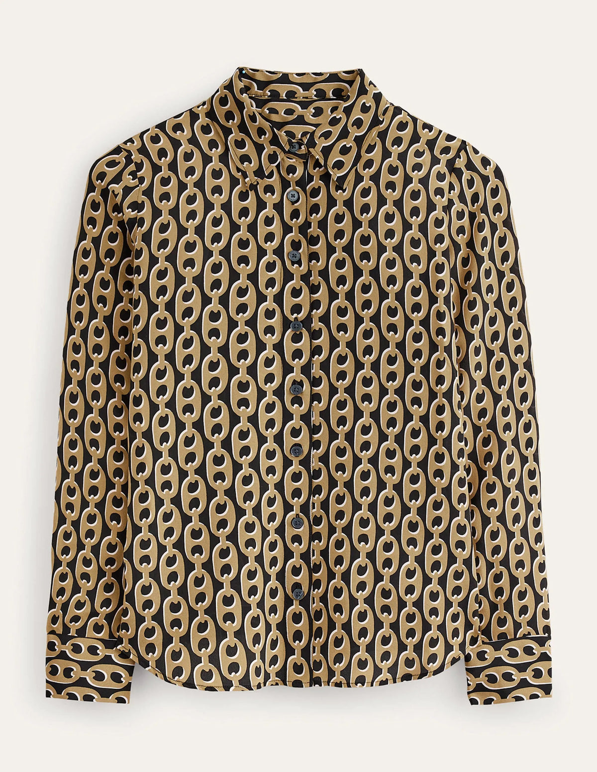 Sienna Silk Shirt-Black, Camel Chain
