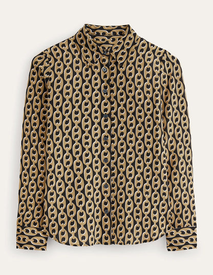 Sienna Silk Shirt-Black, Camel Chain