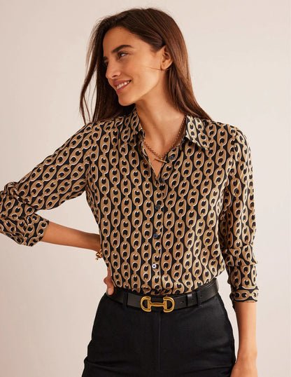 Sienna Silk Shirt-Black, Camel Chain