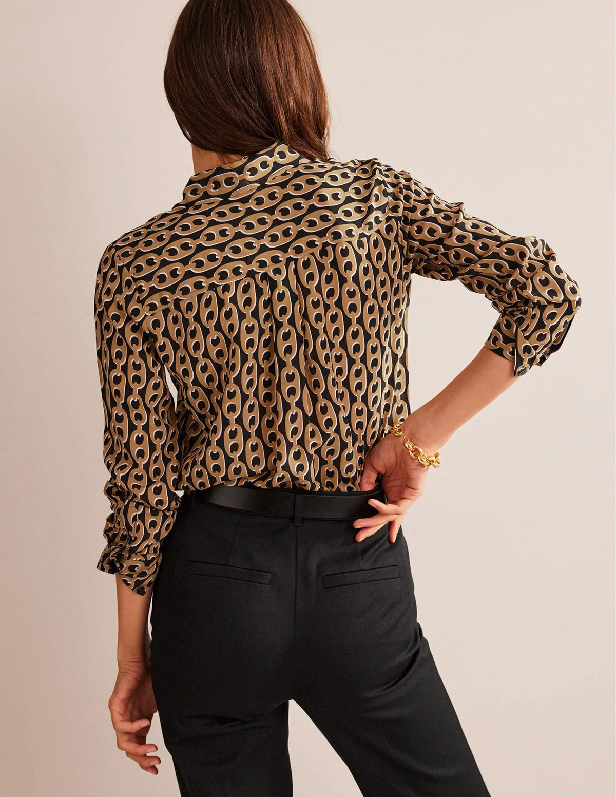 Sienna Silk Shirt-Black, Camel Chain
