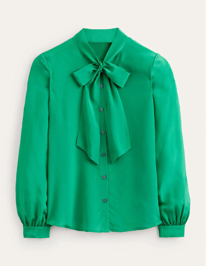 Bow-Neck Button-Down Blouse-Veridian Green