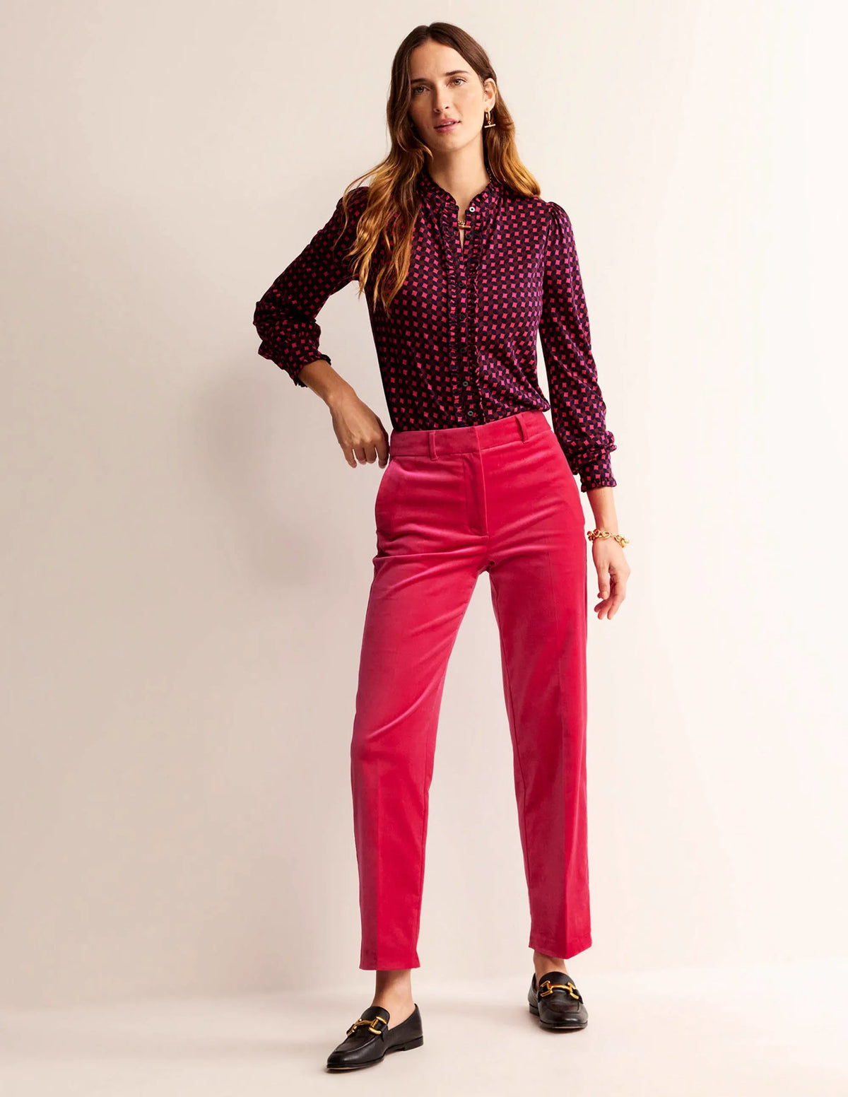 Caroline Jersey Shirt-Vibrant Pink, Abstract Diamond