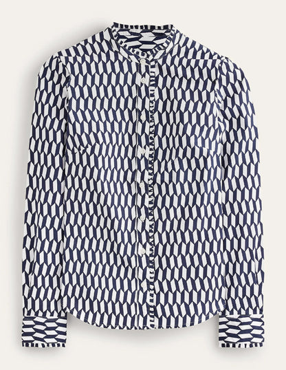 Phoebe Cotton Shirt-Ivory, Block Tile