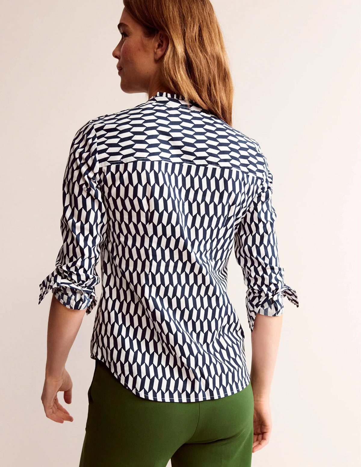 Phoebe Cotton Shirt-Ivory, Block Tile
