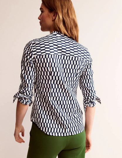 Phoebe Cotton Shirt-Ivory, Block Tile