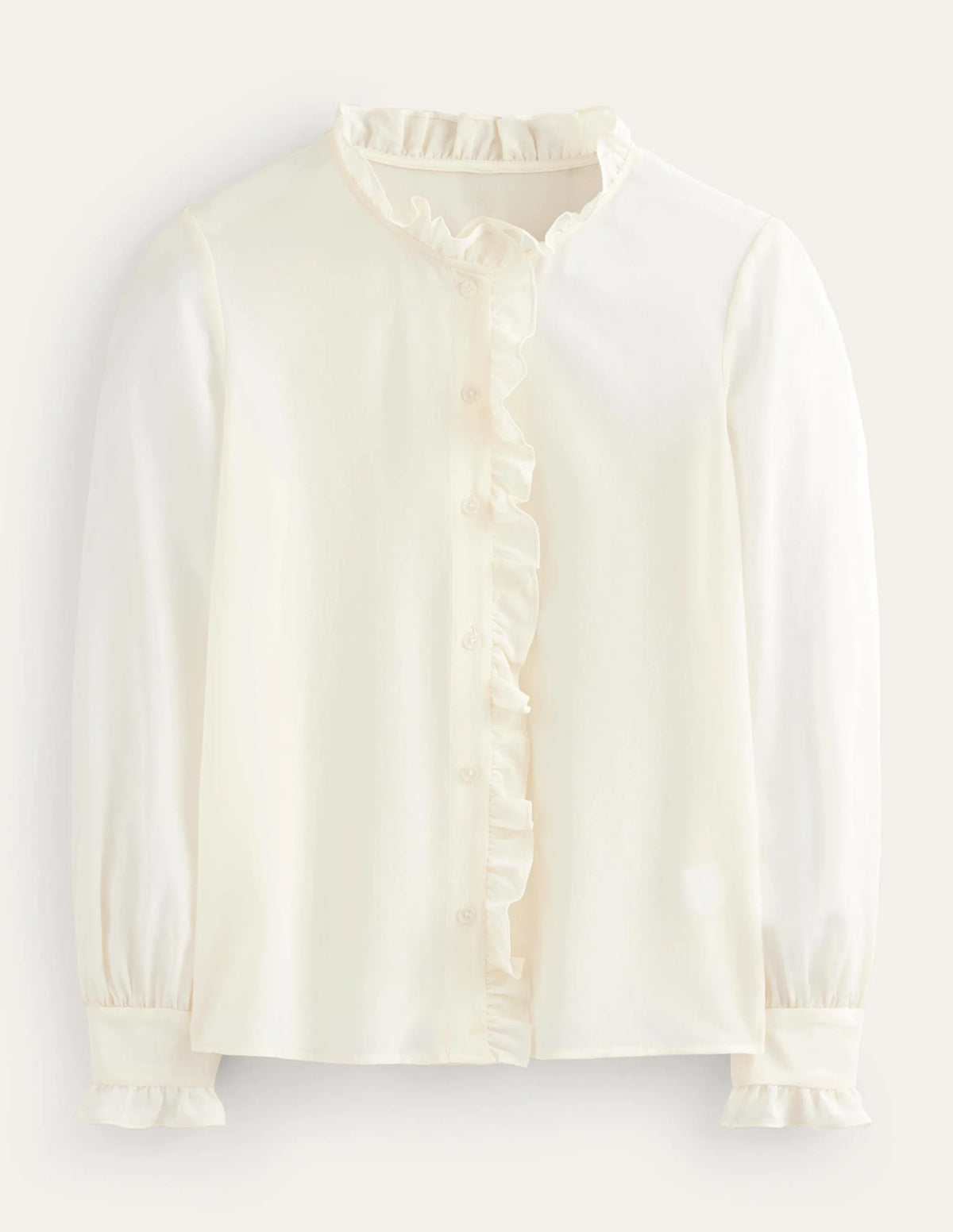 Ruffle Neck Silk Blouse-Ivory