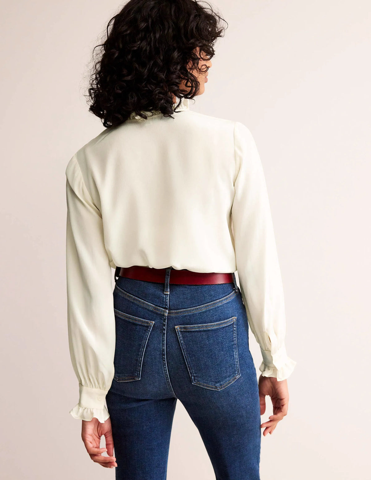Ruffle Neck Silk Blouse-Ivory