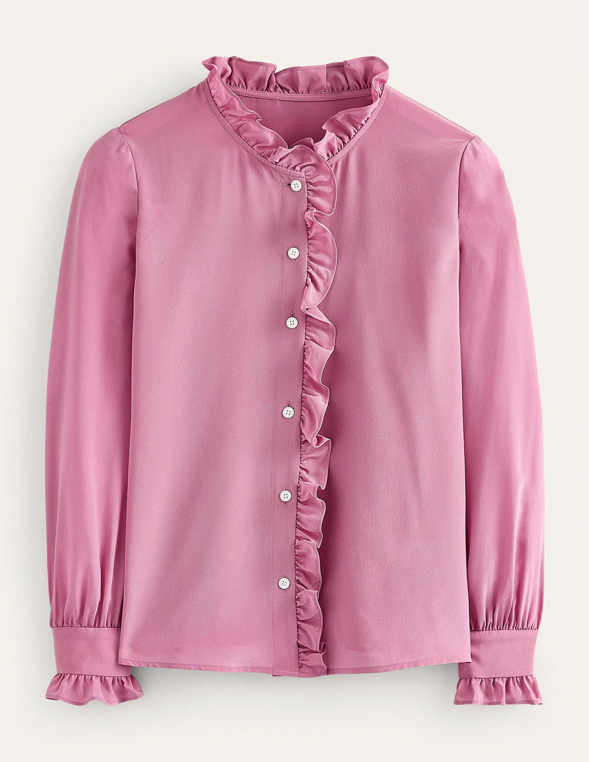 Ruffle Neck Silk Blouse-Strawberry Sherbet