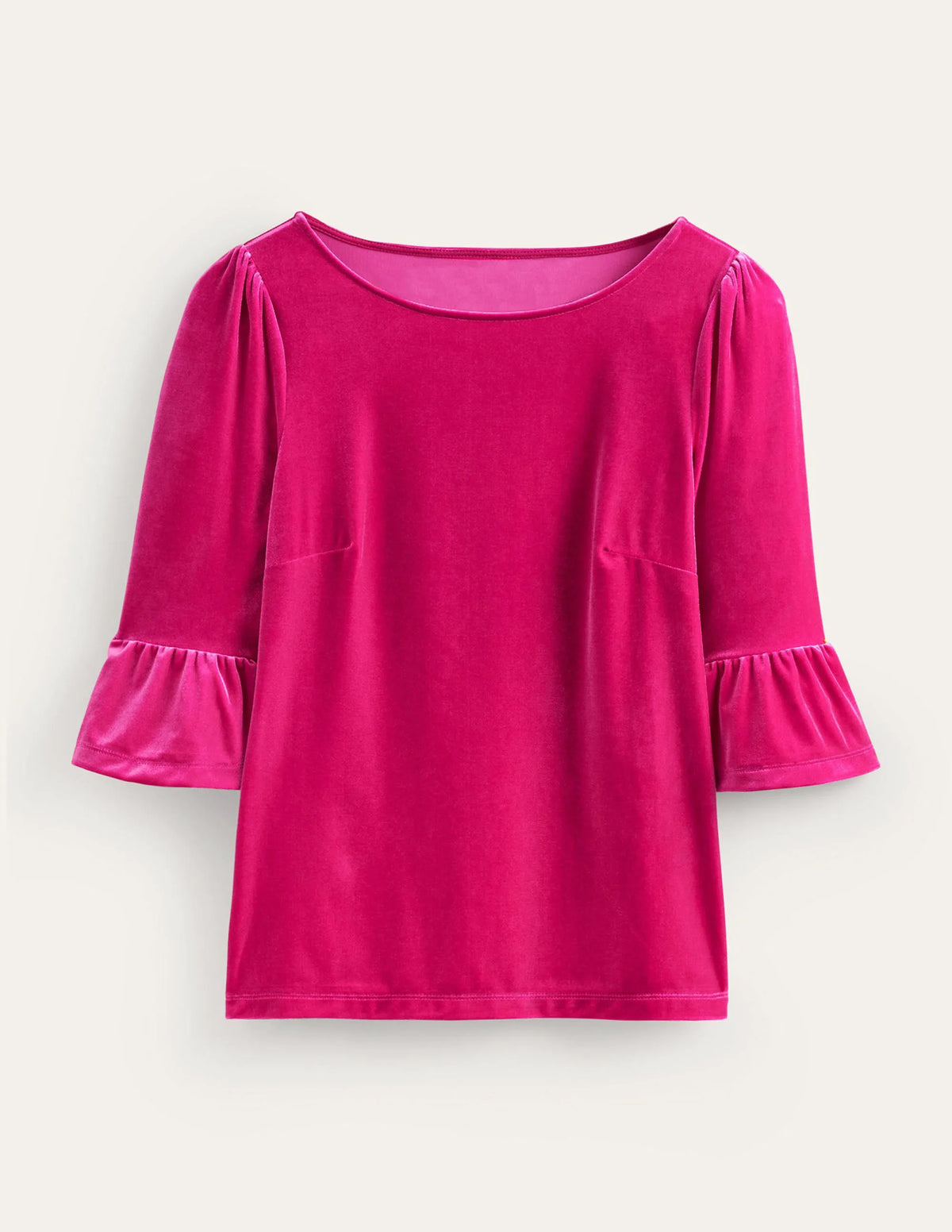 Velvet Ruffle Cuff Top-Vibrant Pink