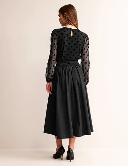 Puff-Sleeve Spotty Tulle Top-Black