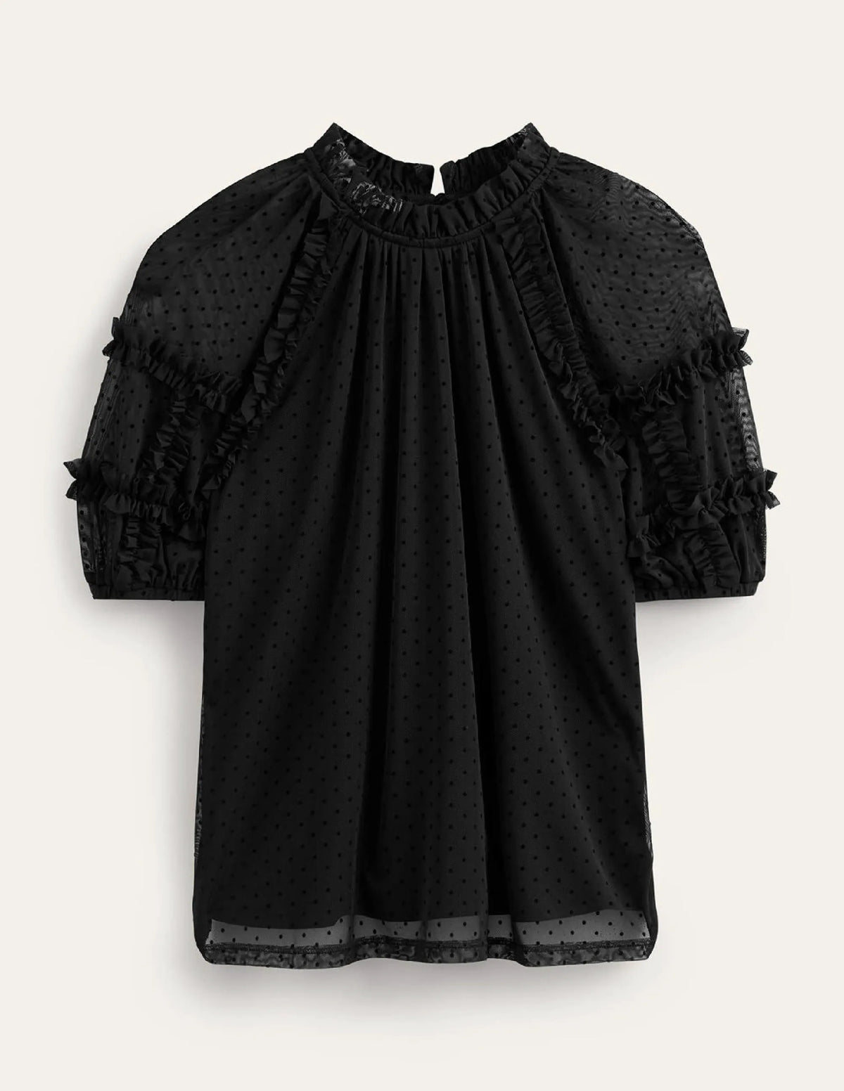Short-Sleeve Spotty Tulle Top-Black