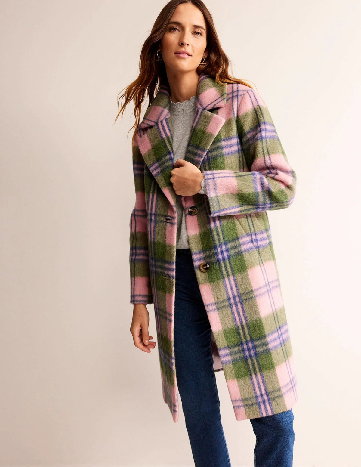 Relaxed-Fit Checked Coat-Pink Check