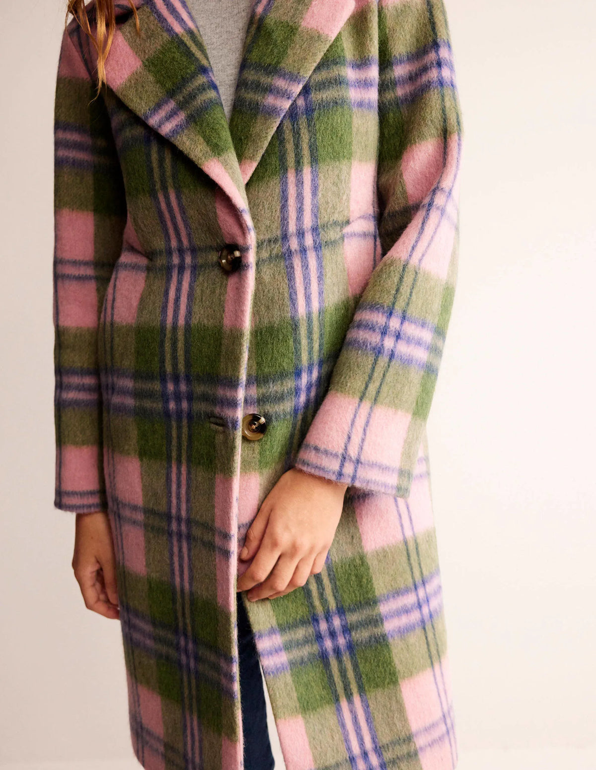 Relaxed-Fit Checked Coat-Pink Check