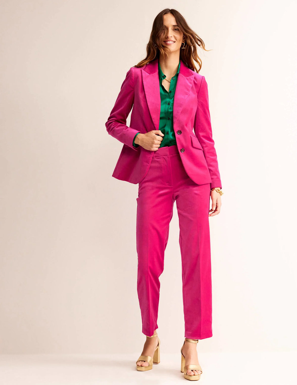 Marylebone Velvet Blazer-Vibrant Pink