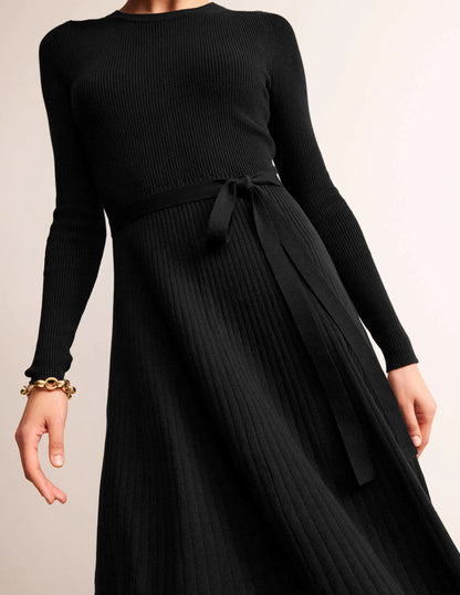 Lola Knitted Midi Dress-Black