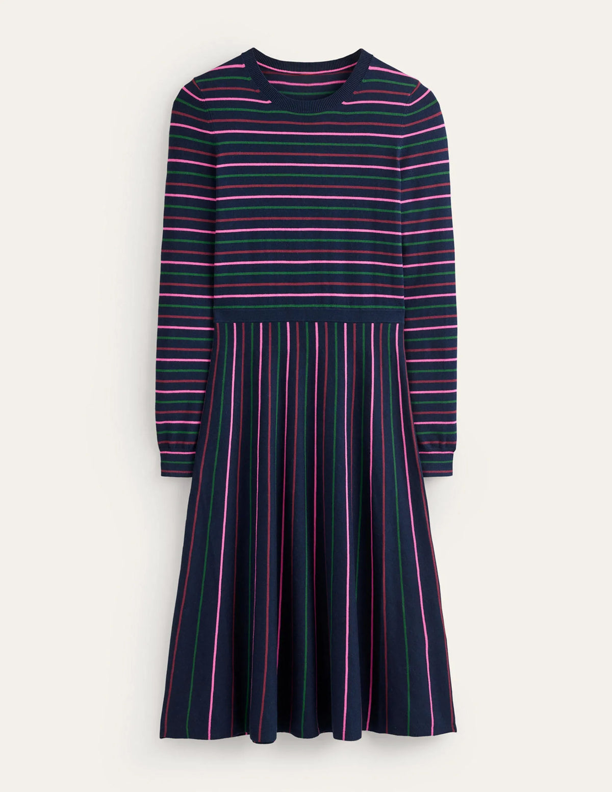 Maria Knitted Midi Dress-Navy and Pink