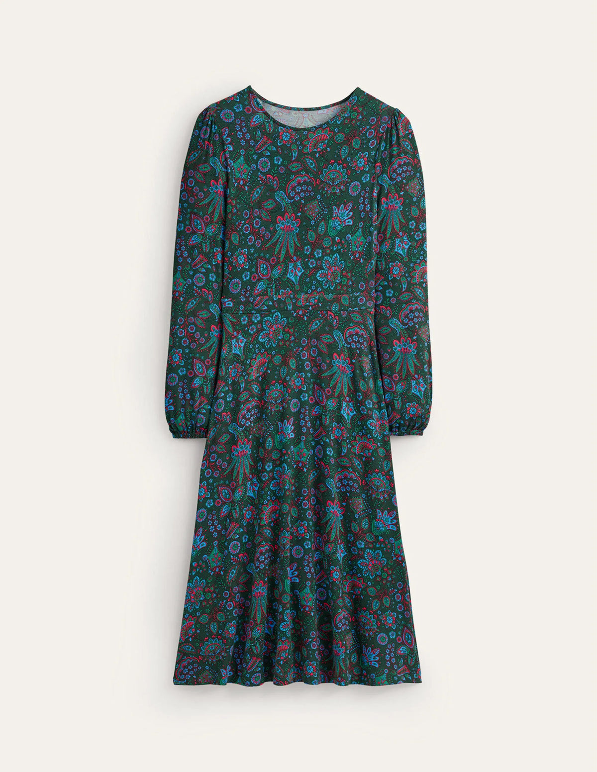 Camille Jersey Midi Dress-Chatsworth Green, Azalea Bloom