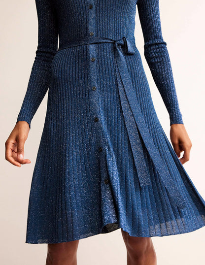 Faye Sparkle Knitted Dress-Atlantic Blue