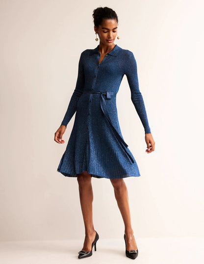 Faye Sparkle Knitted Dress-Atlantic Blue