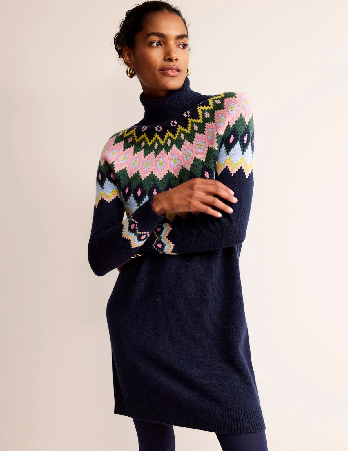 Edith Fair Isle Knitted Dress-Navy