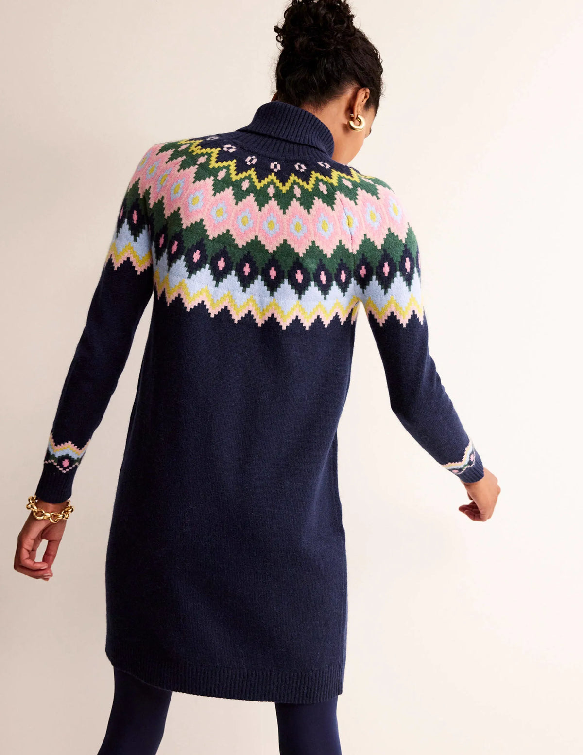 Edith Fair Isle Knitted Dress-Navy