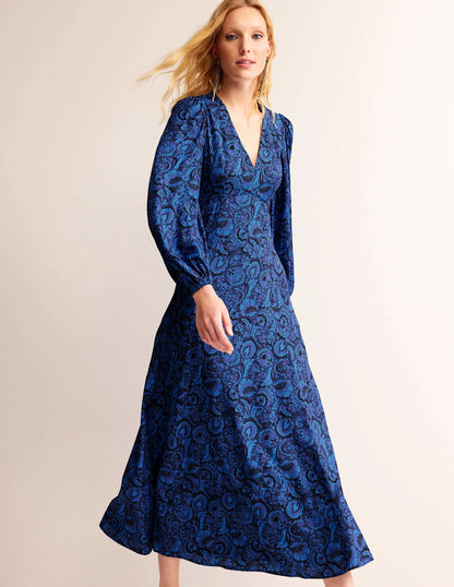 Blouson Sleeve Maxi Tea Dress-Bright Cobalt, Florist