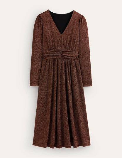 Ruched Waist Sparkle Dress-Copper