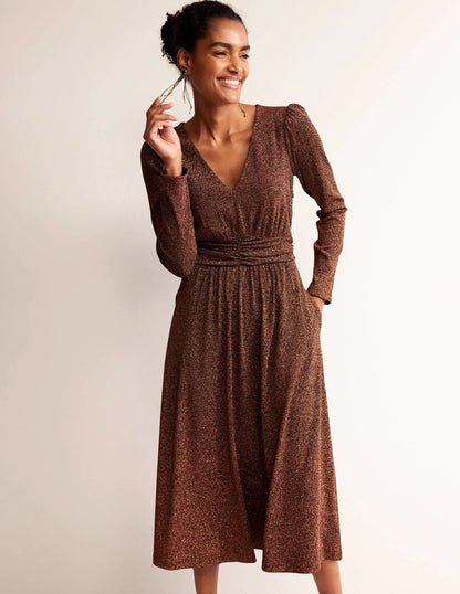 Ruched Waist Sparkle Dress-Copper