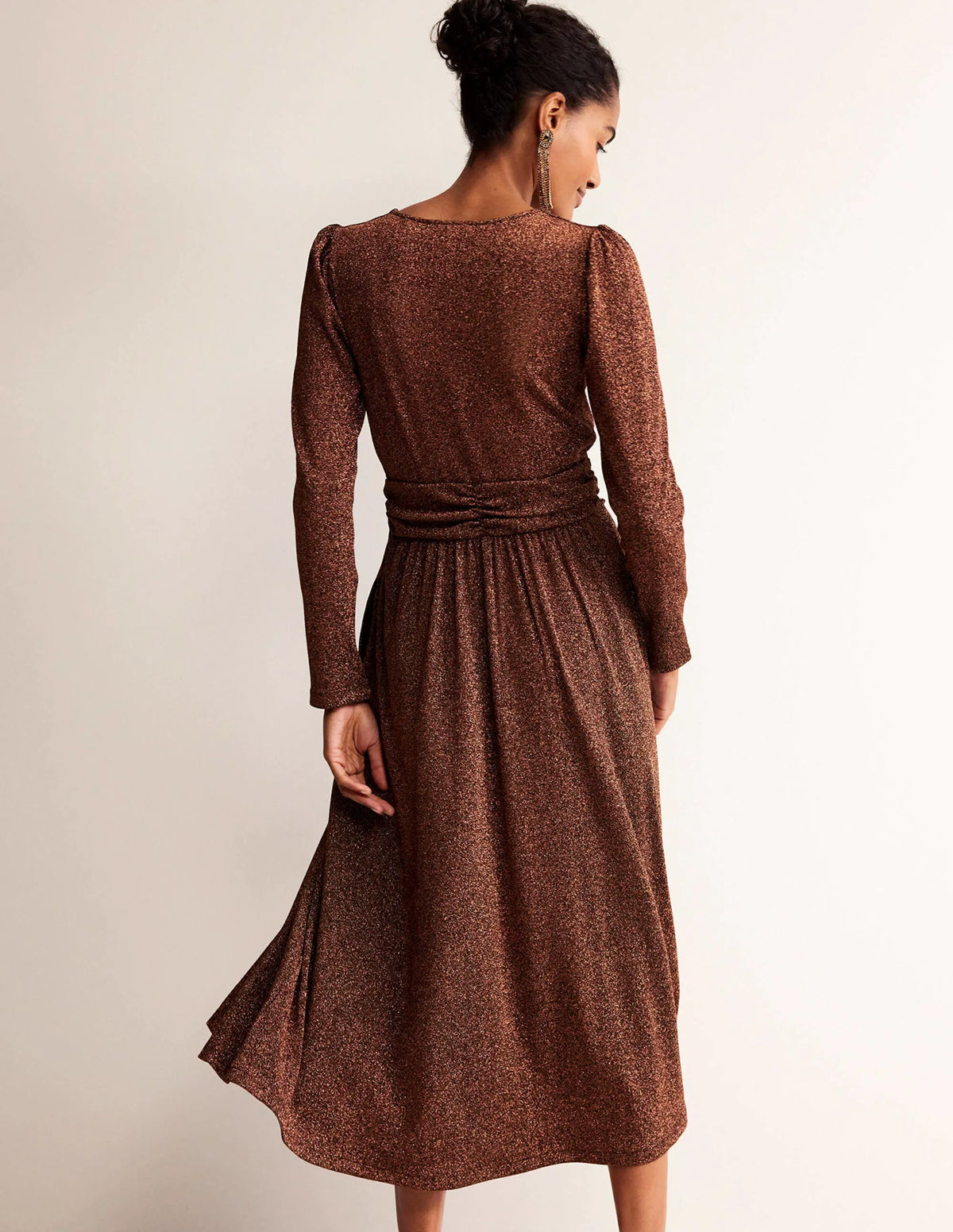 Ruched Waist Sparkle Dress-Copper