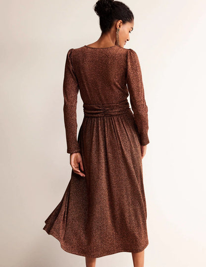 Ruched Waist Sparkle Dress-Copper