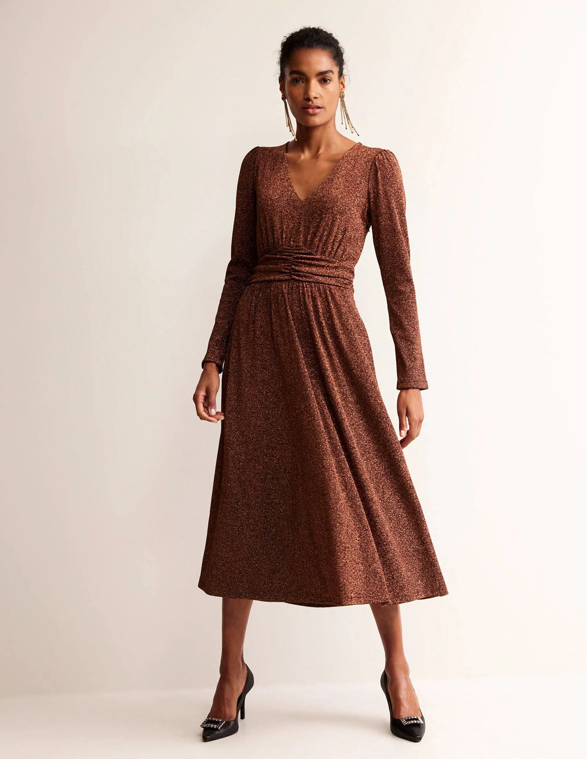 Ruched Waist Sparkle Dress-Copper