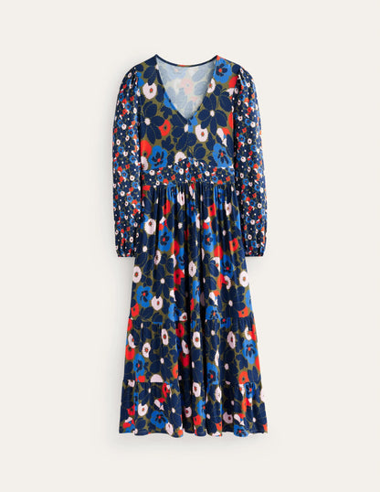 Hotch Potch V-Neck Midi Dress-Moss, Bloomsbury Pop