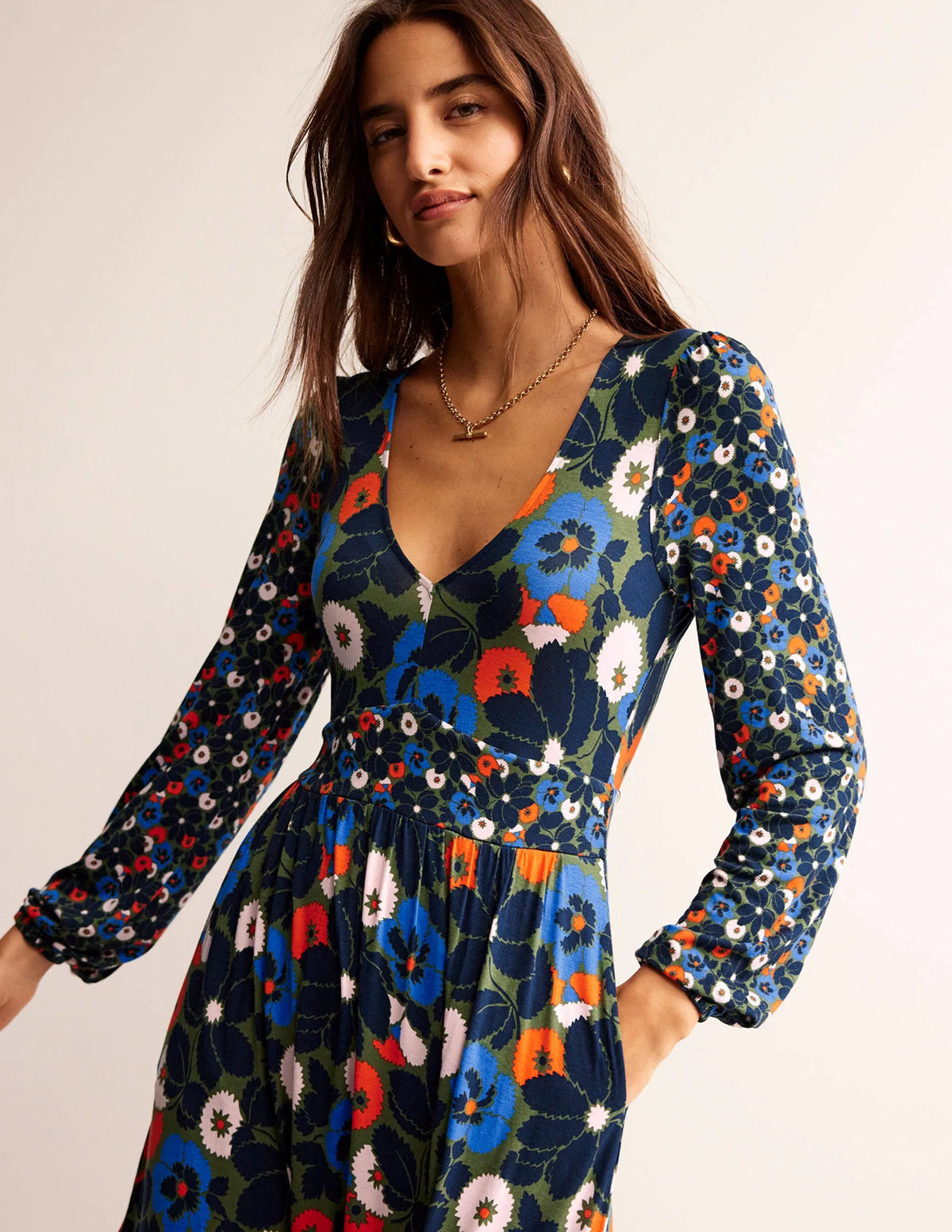 Hotch Potch V-Neck Midi Dress-Moss, Bloomsbury Pop