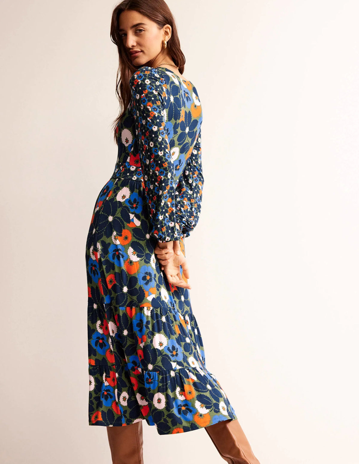 Hotch Potch V-Neck Midi Dress-Moss, Bloomsbury Pop