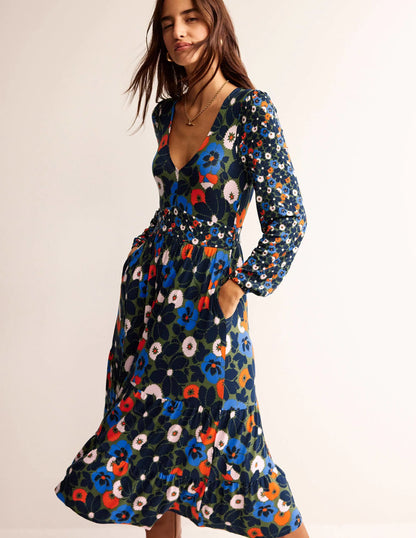 Hotch Potch V-Neck Midi Dress-Moss, Bloomsbury Pop