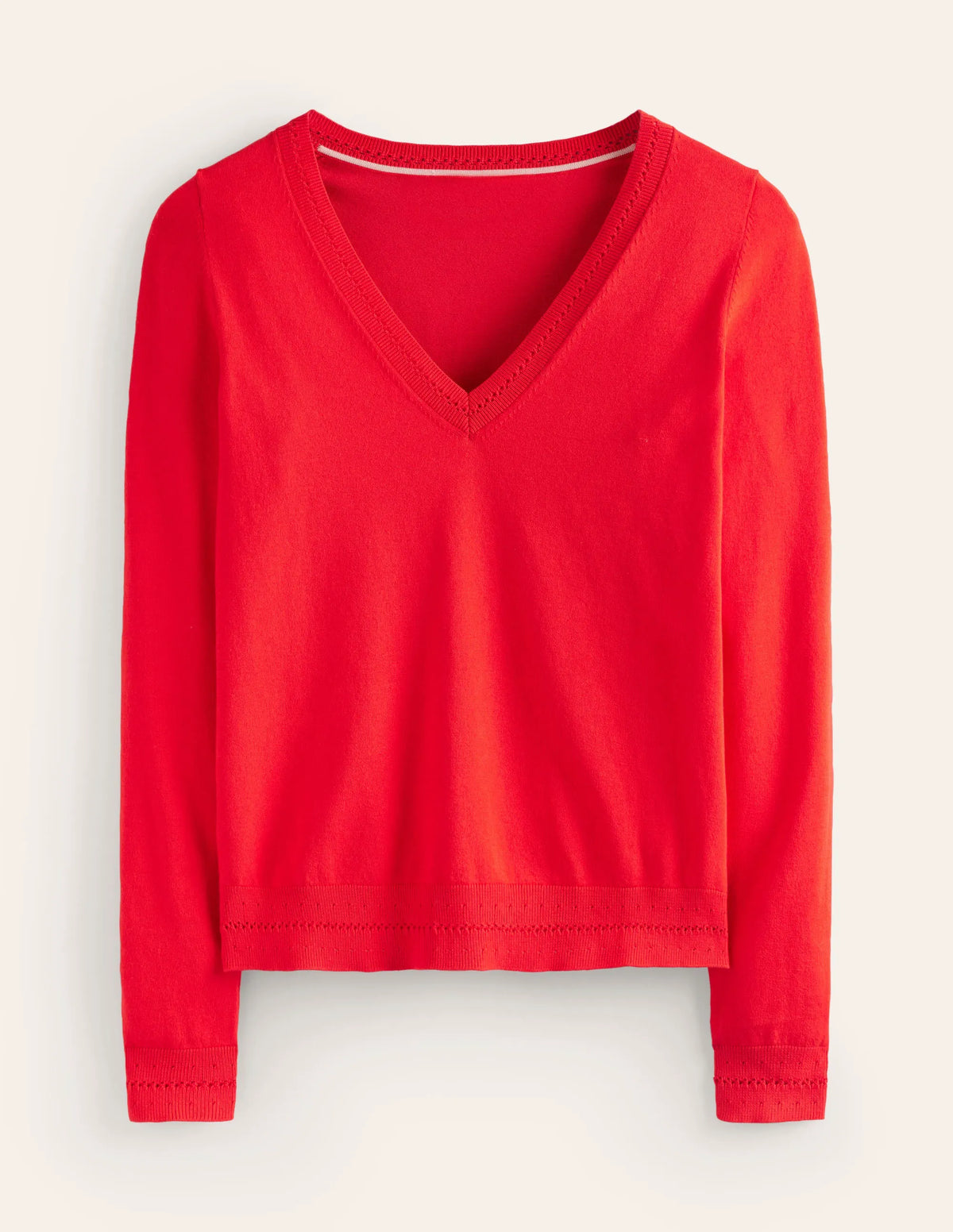 Catriona Cotton V-Neck Jumper-Poppy Red