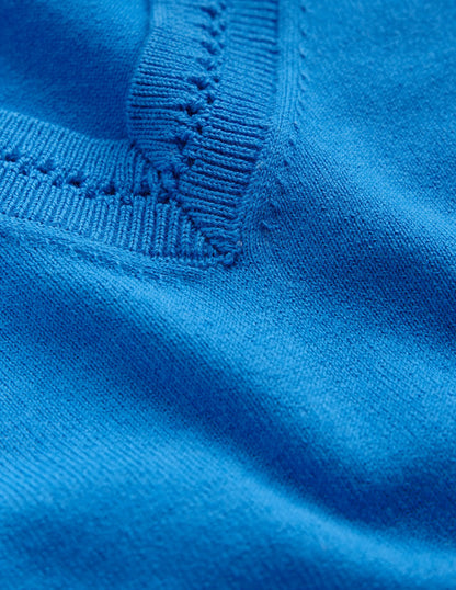 Catriona Cotton V-Neck Jumper-Brilliant Blue