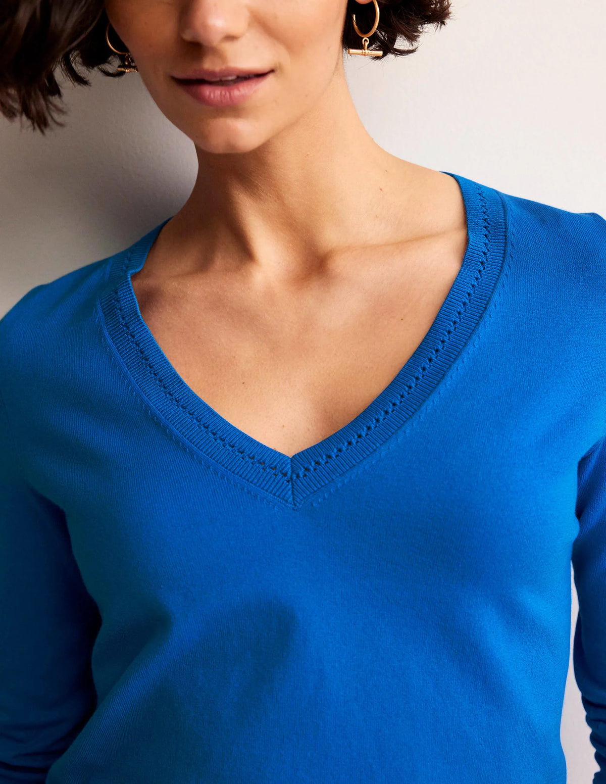 Catriona Cotton V-Neck Jumper-Brilliant Blue