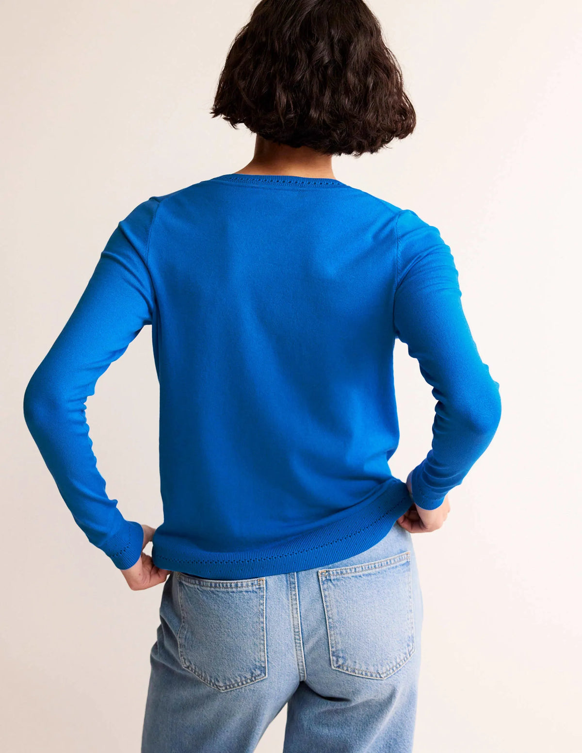 Catriona Cotton V-Neck Jumper-Brilliant Blue