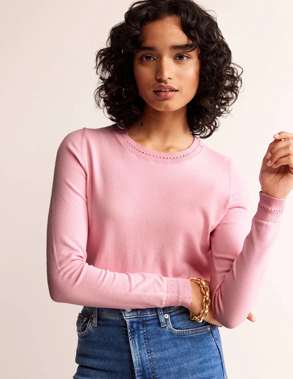 Catriona Cotton Crew Jumper-Spring Blossom Pink
