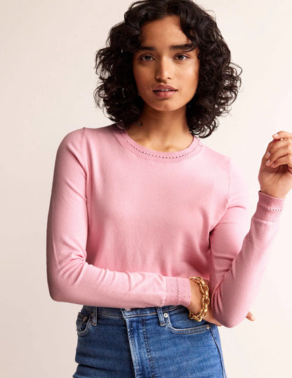 Catriona Cotton Crew Jumper-Spring Blossom Pink