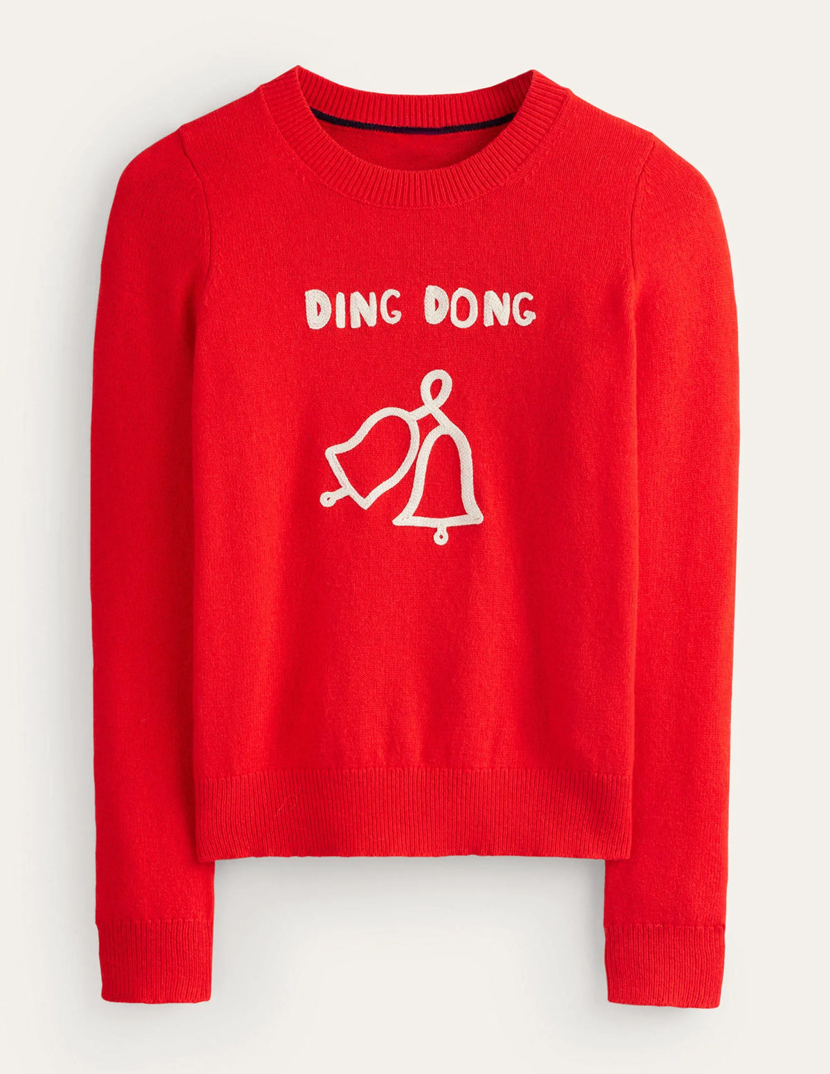 Festive Embroidered Sweater-Brilliant Red, Ding Dong