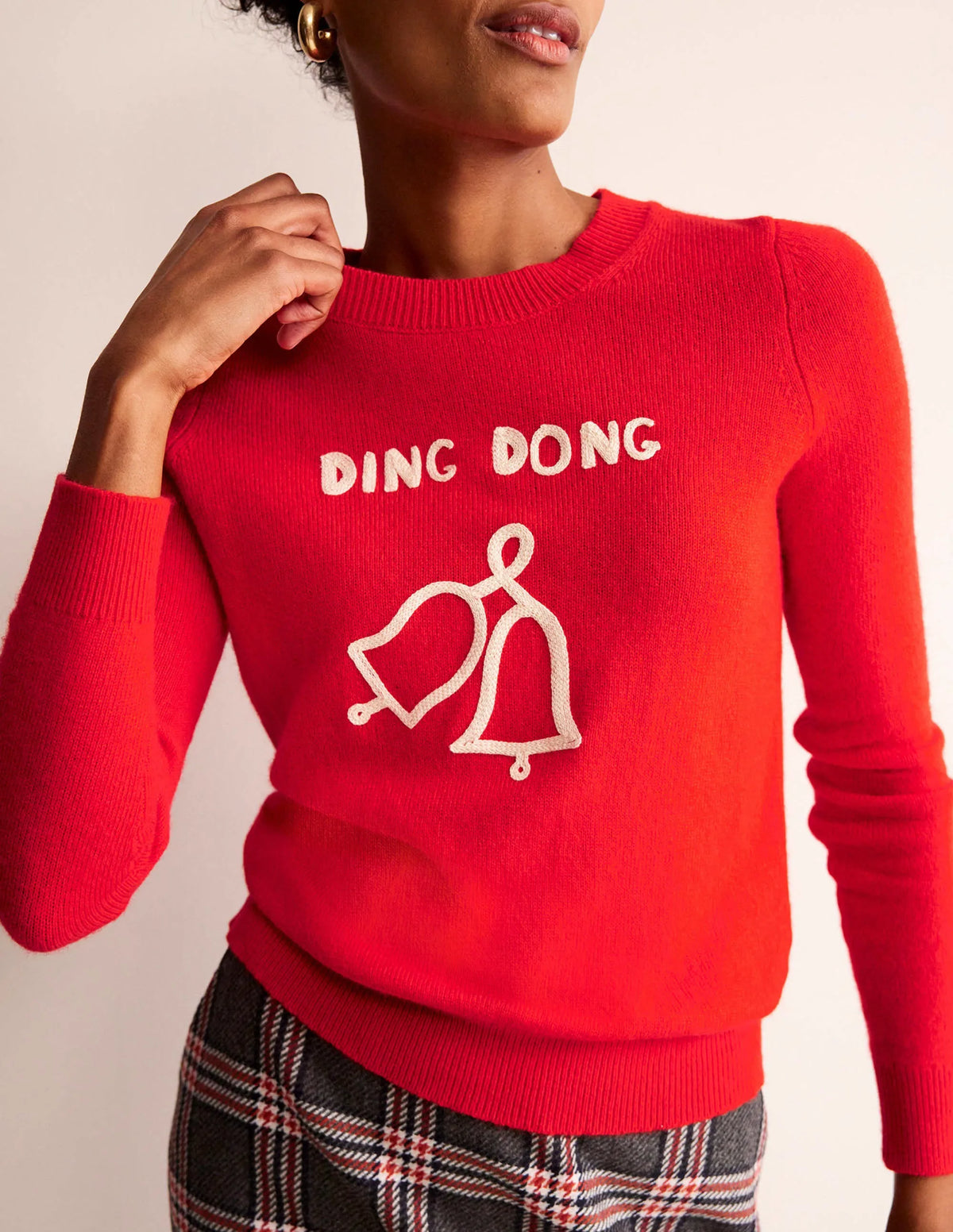 Festive Embroidered Sweater-Brilliant Red, Ding Dong