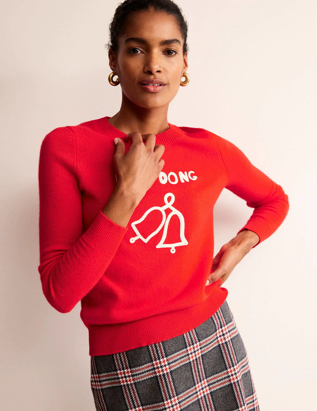 Festive Embroidered Sweater-Brilliant Red, Ding Dong