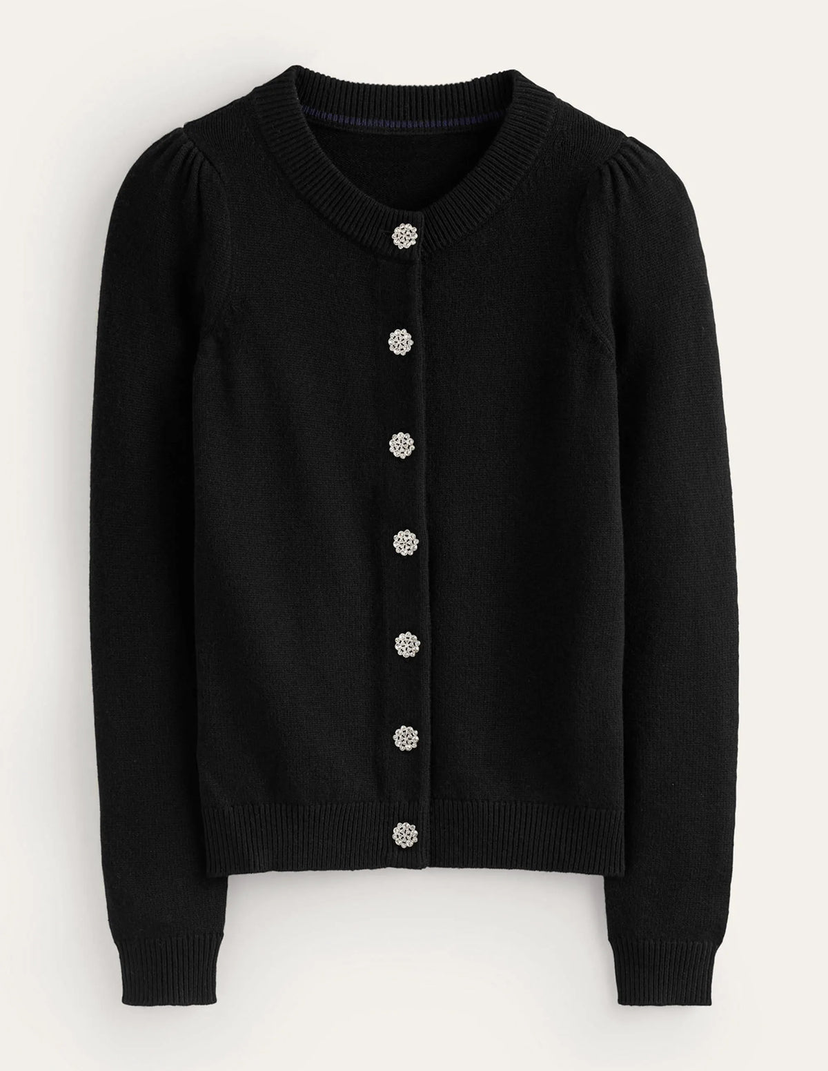 Jewel Button Cardigan-Black