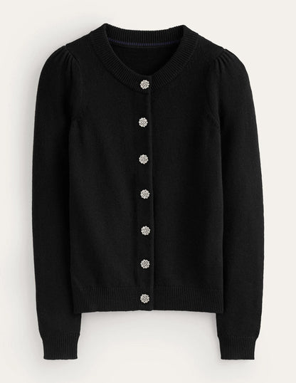 Jewel Button Cardigan-Black